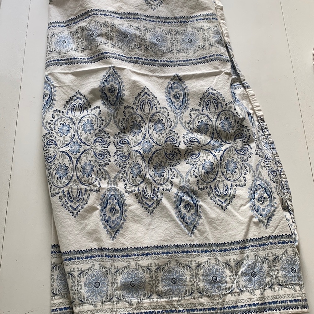 Boho patterned blue and gray shower curtain
